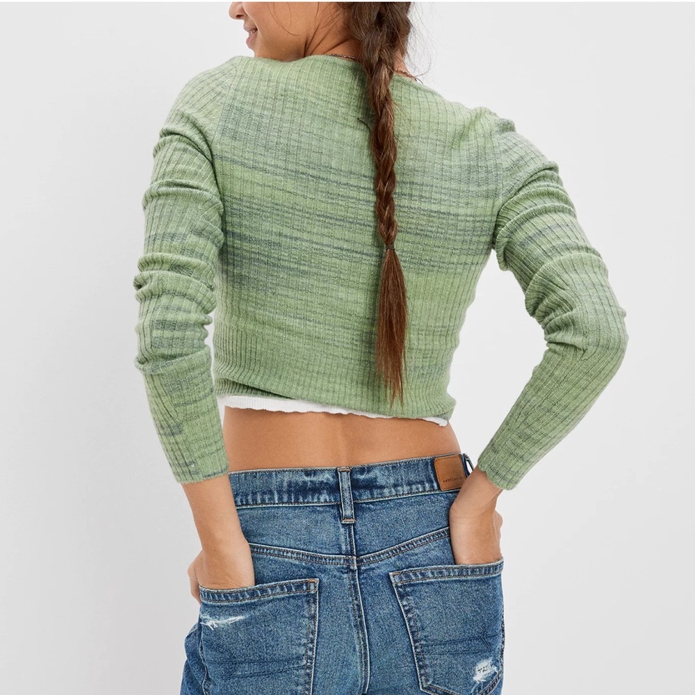 American Eagle Faux Wrap Cropped Ribbed Long Sleeve Sweater Top Womens Size XXL - Picture 2 of 11